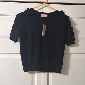 Philosophy NWT Black Ruffle Sleeve Top Petite PP XXS XS Classic Minimal